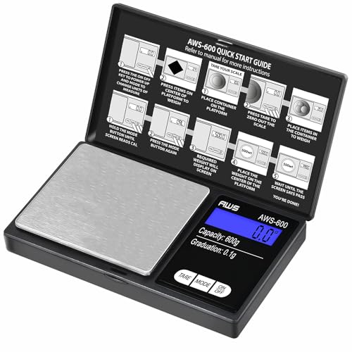 American Weigh Scales Digital Pocket Scale 600g x 0.1g with LCD Display Gram, Ounce, Carat, Grain for Coins, Jewellery, Gemstones, Metals, Kitchen, Food & Medicines – Black - color: Black, size: 600g x 0.1g