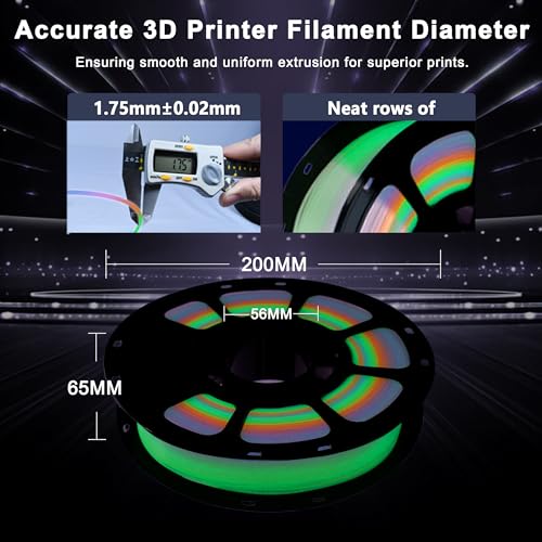 iBOSS Rapid PLA+ Filament 1.75mm Luminous Rainbow, PLA Plus Glow in The Dark 3D Printer Filament 1kg Spool, Dimensional Accuracy +/- 0.02mm, Brilliant Long-Lasting Glow Rainbow 02 - color: E_ Glow Rainbow 02