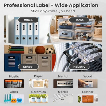 5-PK TZe-335 Replace for Brother Label Maker Tape Black 12mm 0.47 Laminated - color: White Ink on Black Tape, size: 1/2 inch 26.2 feet (12mm x 8m)