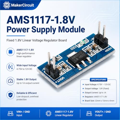 10pcs AMS1117 1.8V Power Supply Module, Low Dropout Voltage Regulator Board for Low Voltage ICS, Sensors and DIY Electronics - color: AMS1117-1.8V