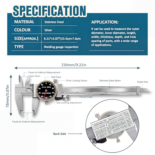 Dial Caliper 0-6" Precision 0.001" Accuracy with Protective Case