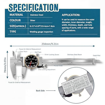 Dial Caliper 0-6" Precision 0.001" Accuracy with Protective Case