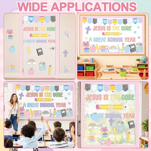 Pastel Christian Religious Bulletin Board Decorations Set Jesus is The Core to a Great School Year Classroom Decor Composition Paper Cutouts for Sunday School Home Wall Door Party Supplies - style: Pastel Christian