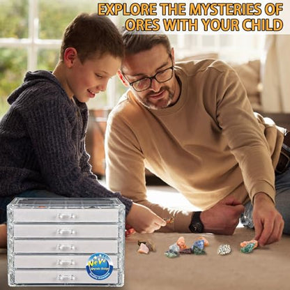 Rock Collection Display Case - Display Shelf for Collectibles - Rock Collections Box for Kids - Rock Collection Storage - Rock Collections Box for Kids 90 Grids - size: 5 layers