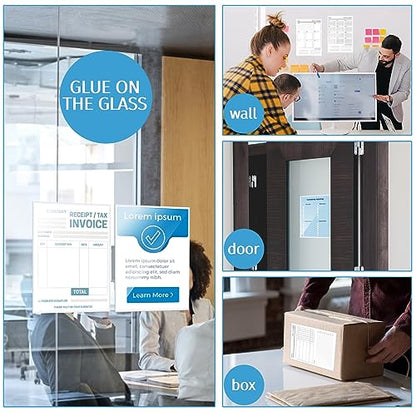 100Pcs Self Adhesive Display Pockets - 8.5 x 11 Inch Paper Sleeves for Wall and Door Communication, Clear Adhesive Sheet Protectors for Office, School, Box Posting Signs