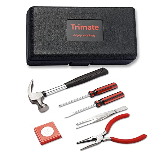 Hand Tool Set,Includes – Hammer, Screwdriver Set, Pliers (Tool Kit for the Home, Office, or Car) (Red) - color: Red