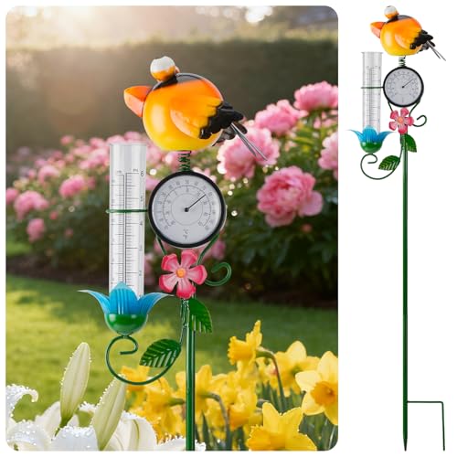 Joint Honglin Metal Adorable Bird Rain Gauge with Outdoor Temperature - color: Yellow