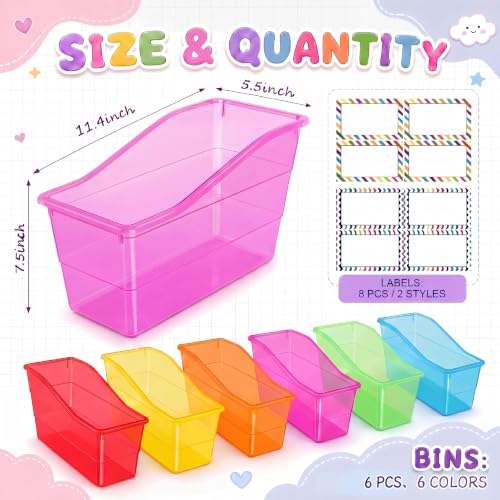 Blosssound Book Bins for Classroom Library, 6 Set, Translucent Colorful - color: Translucent Colorful