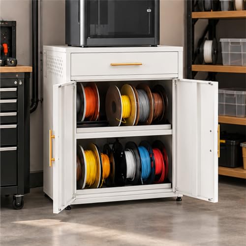 3D Printer Cabinet, Big Sturdy 3D Printer Stand Table with Filament Storage (DK-White) - color: DK-White