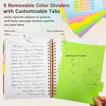 Hardcover Spiral Notebook with Tabs & Dividers, 8"x10" 5 Subject - color: Rose Red, size: 8''x 10''