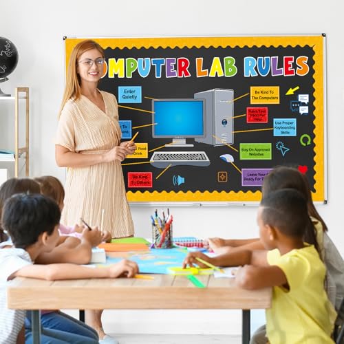 Computer Lab Rules Bulletin Board Decoration Set Science Classroom Decoration Computer Motivational Paper Cutouts for Back to School Home Wall Door Party Supplies - style: Computer lab
