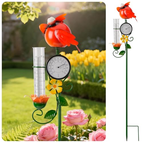 Joint Honglin Metal Adorable Bird Rain Gauge with Outdoor Temperature - color: Red