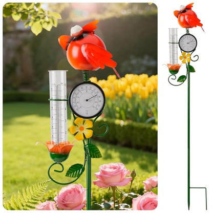 Joint Honglin Metal Adorable Bird Rain Gauge with Outdoor Temperature - color: Red