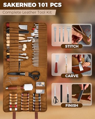 SAKERNEO Leather Working Tools kit Leather Tooling Kit Leather Craft Tools - size: Regular Version