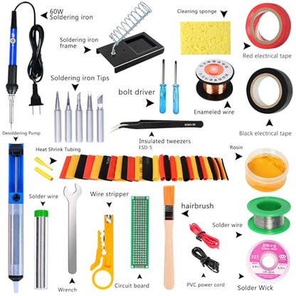 Soldering Iron Kit, 60W 110V Soldering Iron Adjustable Temperature, Desoldering Pump, 5 Solder Tips, Solder Wire, Stand, Solder Wick. - color: Black