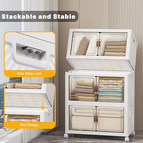UAMFURI Stackable Storage Bins, 336QT Collapsible Drawers with 1 Lid - color: White-112qt, size: 3Pack with 1 top lid