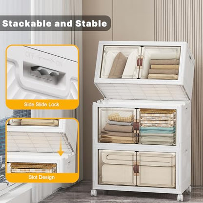UAMFURI Stackable Storage Bins, 336QT Collapsible Drawers with 1 Lid - color: White-112qt, size: 3Pack with 1 top lid
