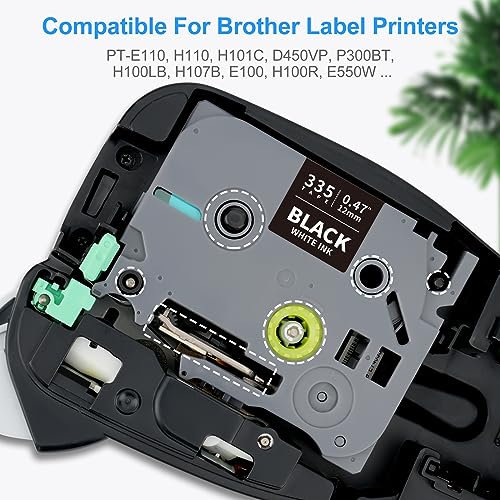 Absonic Tz-335 White on Black Label Tape Compatible for Brother Tze-335 P Touch Label Tape Tze Tz 12mm 0.47 Laminated Black for Ptouch Label Maker PTD220 PTH110 PTD210 PTD600 PTD400 PT1880, 4 Pack - color: White on Black