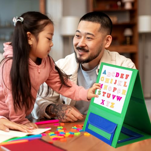 Jetec 4 Pcs Magnetic Desktop Pocket Chart Stand with Pen Case Foldable Double Sided Small Tabletop Pocket Chart Dry Erase Magnetic Boards for Classroom Easel Tabletop Whiteboard for Kids 15 x 12.6 in