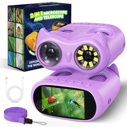 2 in 1 Kids Microscope and Telescope, STEM Educational Toy, Purple - color: Purple