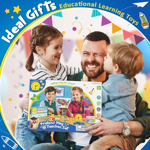 UOMTFAI Pretend Play Teacher Set, Kids Pretend Teacher Playset with Whiteboard Learning Clock Magnetic Numbers and Map Puzzles, Pretend Play Teaching Toys Learning Education Toys for Kids