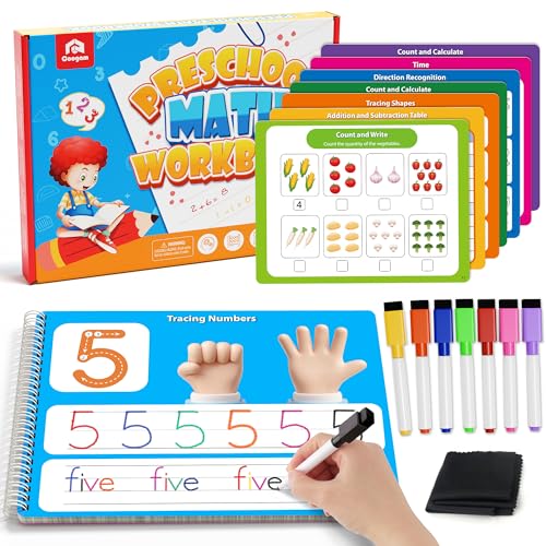 Coogam Math Learning Game for Kids Age 3-8, Number Tracing Handwriting Practice Workbook, Math Addition and Subtraction, Montessori Educational Preschool Learning Activities Gift Toy