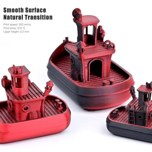 OVV3D Matte PLA Filament 1.75mm, Red Black Dual Color PLA 3D Printer Filament，High Speed 3D Printing, +/-0.02mm 1kg - color: Matte Black Red