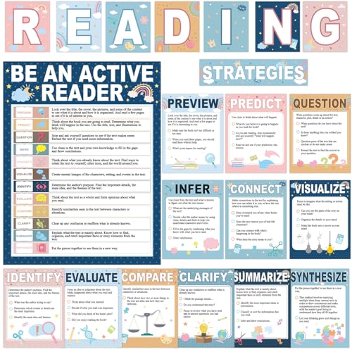 Yakydesign 21Pcs Reading Strategies Posters Reading Bulletin Board Decoration Read Corner Posters Boho Bulletin Board Decorations for Elementary Middle High School Library Wall Decor Teacher Supplies - color: Boho
