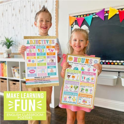 Parts of Speech Posters for Classroom Must Haves, 12 Grammar Posters - color: Varsity Letter