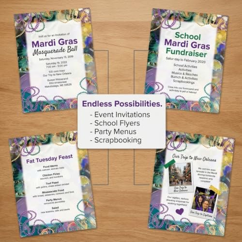 PaperDirect Party Gras Border Papers, Colorful Mardi Gras with Beads and Coins Design, 8.5 x 11, Acid-Free, Ideal for Invitations, Flyers, Announcements, Scrapbooks, Cards, 25 Sheets - color: Party Gras