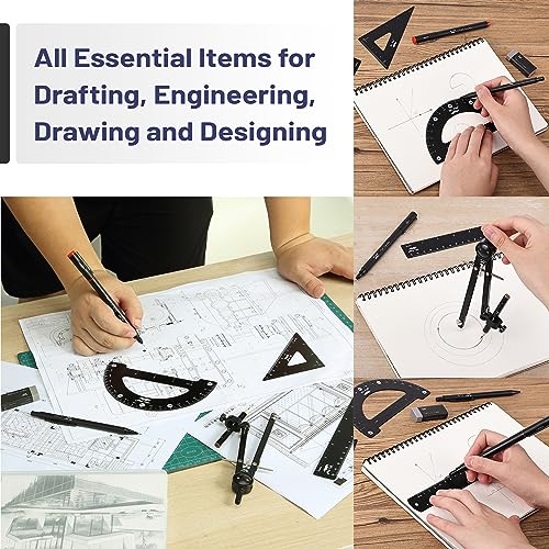 Mr. Pen- Professional Geometry Set, 15 pcs, Drafting Tools with Protractor - color: Black