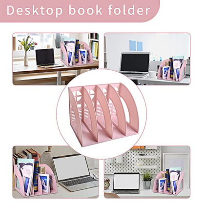 SAYEEC Sturdy Magazine Holder 4 Compartments Plastic Desktop File Organizer File Dividers Office Organizer Storage Document Magaizne Rack Display Box (Pink) - color: Pink-4 Sections