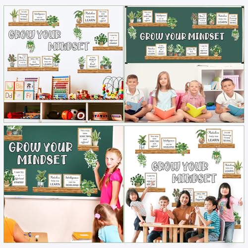 Qilery Bookshelf Bulletin Board Set Grow Your Mindset Motivational Decor - style: Grow Your Mindset