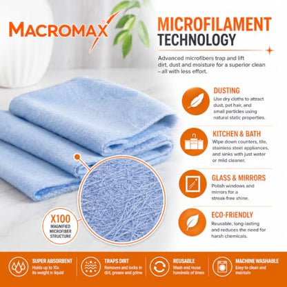 Macro Max Microfiber Glass Cloths 10 Pack, Streak Free Window