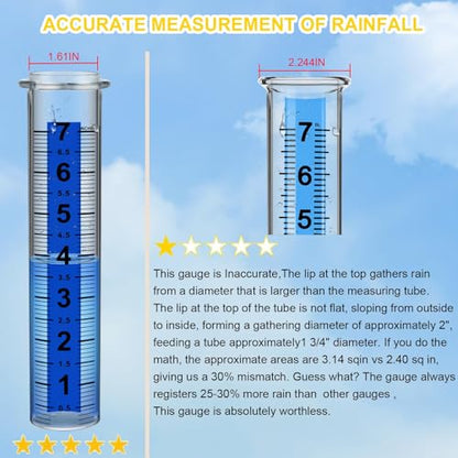 Rain Gauge Outdoor, Upgrade 7" Freeze-Proof Accurate Rain Gauge with Stake, Adjustable Height & Large Clear Numbers, Decorative Rain Measuring Tool for Garden, Lawn, Patio, Yard