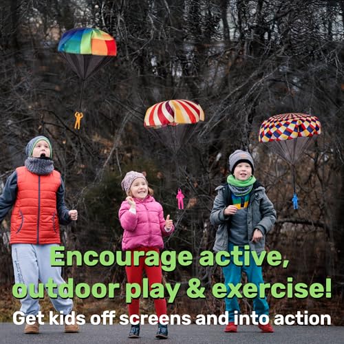 NUTTY TOYS Parachute Toys for Kids - Tangle Free Outdoor Flying Parachute Men, Top Indoor & Outside, 3 4 5 6 7 8 9 10 11 12 Year Old, Best Christmas Stocking Stuffers Idea 2026 Unique Boy & Girl Gifts - color: Multi-color