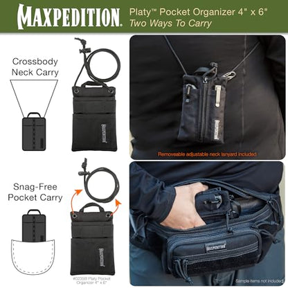 Maxpedition Platy Pocket Organizer, EDC Tool Pouch, Neck Wallet - color: Black, size: 4" x 6"