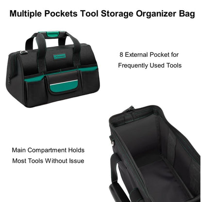 Tool Bag Heavy Duty 15-Inch 8 Pockets Waterproof Wide Mouth - size: 15-Inch