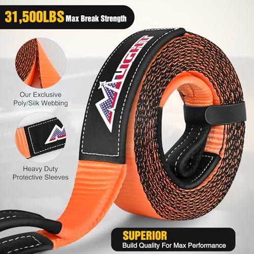 Nilight 3" x 20' Recovery Tow Strap Lab Tested 31,500lbs Break Strength - color: 3in x 20ft Tow Strap