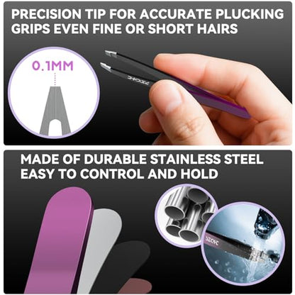 4-Piece Precision Tweezers Set - Stainless Steel Slant, Pointed, Flat & Angled Tips forEyebrow Shaping, Facial & Ingrown Hair Removal - Eco-Friendly Gift Packaging - Women& Men - color: Black-red