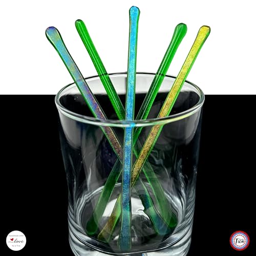 studioTica Handmade Glass Swizzle Sticks: Shamrock Fire, Set of 5 - color: Shamrock Fire
