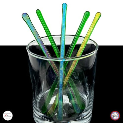 studioTica Handmade Glass Swizzle Sticks: Shamrock Fire, Set of 5 - color: Shamrock Fire