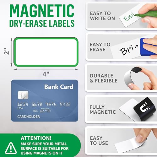 32 Pack Dry Erase Magnetic Labels 2x4 in - Magnetic Name Tags for Classroom Lockers School Bus - Classroom Magnets for Names - Magnet Labels for Whiteboard - Magnet Names Plates for Classrooms - color: 32 Colored Border, size: 2"x4"