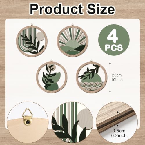 Abstract Mid Century Boho Green Botanical Wall Decor‑4 Pieces 10''x10'' - color: Farmhouse geometric