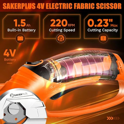 SakerPlus Cordless Electric Scissors, 4V Rechargeable Cardboard Cutter - size: Boxed Rotary Cutter (Orange)