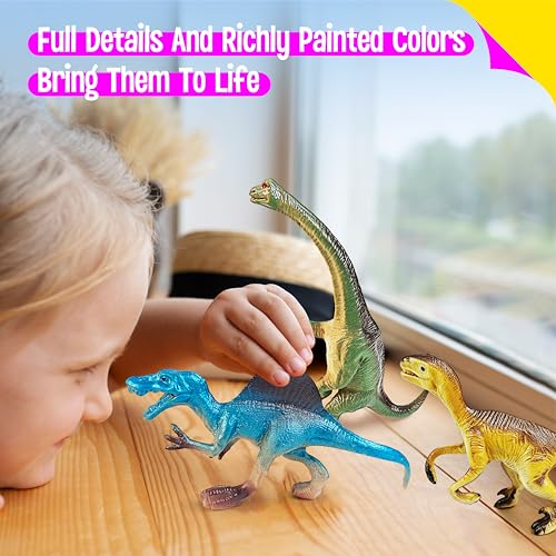 12 Dinosaur Toys for Kids, Plastic Animal Figurines Portable Dinosaur Figures Playset Montessori Toy Educational Game for Homeschool Preschool Toddler Kids - style: Large Dinosaur (excluding cards)