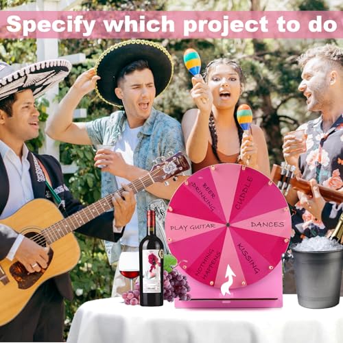 NQEUEPN Wooden Spinning Wheel, 11.4inch Prize Wheel Spinning Prize Tabletop Spinner Raffle Roulette for Fortune Game Carnival Trade Show (Pink) - color: Pink
