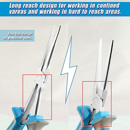 SPEEDWOX Long Reach Needle Nose Pliers With Smooth Jaw Tweezer Nose Pliers Extra Long For Hard To Reach Narrow Space - style: Upgrade Needle Nose Pliers