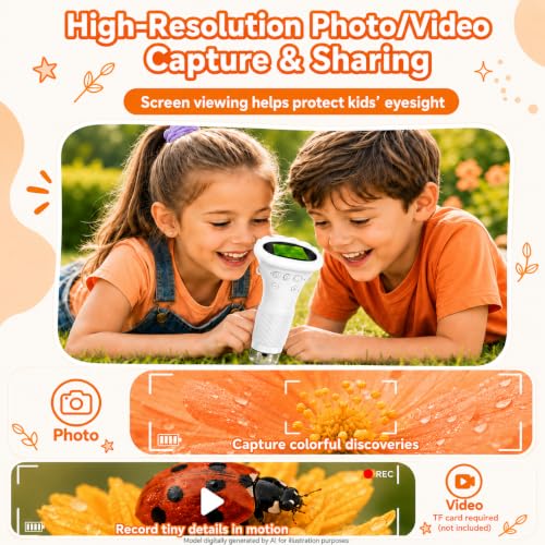 1000X Microscope for Kids, 2'' Screen Kids Wonder Quest Microscope Camera - color: White
