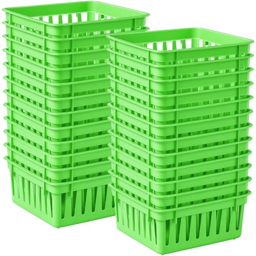 24 Pack Small Classroom Storage Baskets for Classroom Organizing, 5.3 inch Square Plastic Bins for Teacher Supplies, Desktop Trays for School, Office, and Home Kitchen (Green) - color: Green
